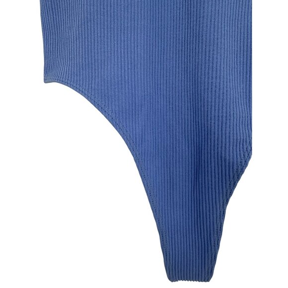 NWT UO Blue Ribbed Bodysuit XS/S High Neck V-Slit Thong • Modern Minimalist Y2K - Picture 8 of 16